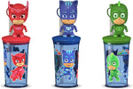 RELKON PJ Mask Drink&Go, Bicchiere con Cannuccia + Caramelle al Gusto Frutta, Perfetto per i Più Piccoli, Idea Regalo per Compleanni e Feste