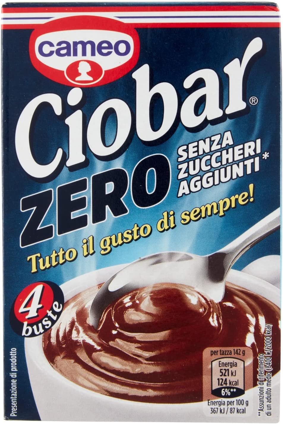 Cameo Ciobar Zero Cioccolata Senza Zuccheri Aggiunti, 4 x 19 g