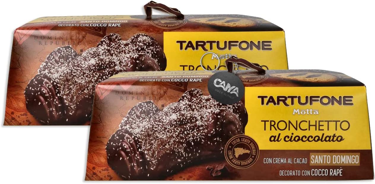 2X Motta Il Tartufone Tronchetto al Cioccolato con Crema al Cacao e Decorato con Cocco, 750 g con Portachiavi [2 Pezzi]