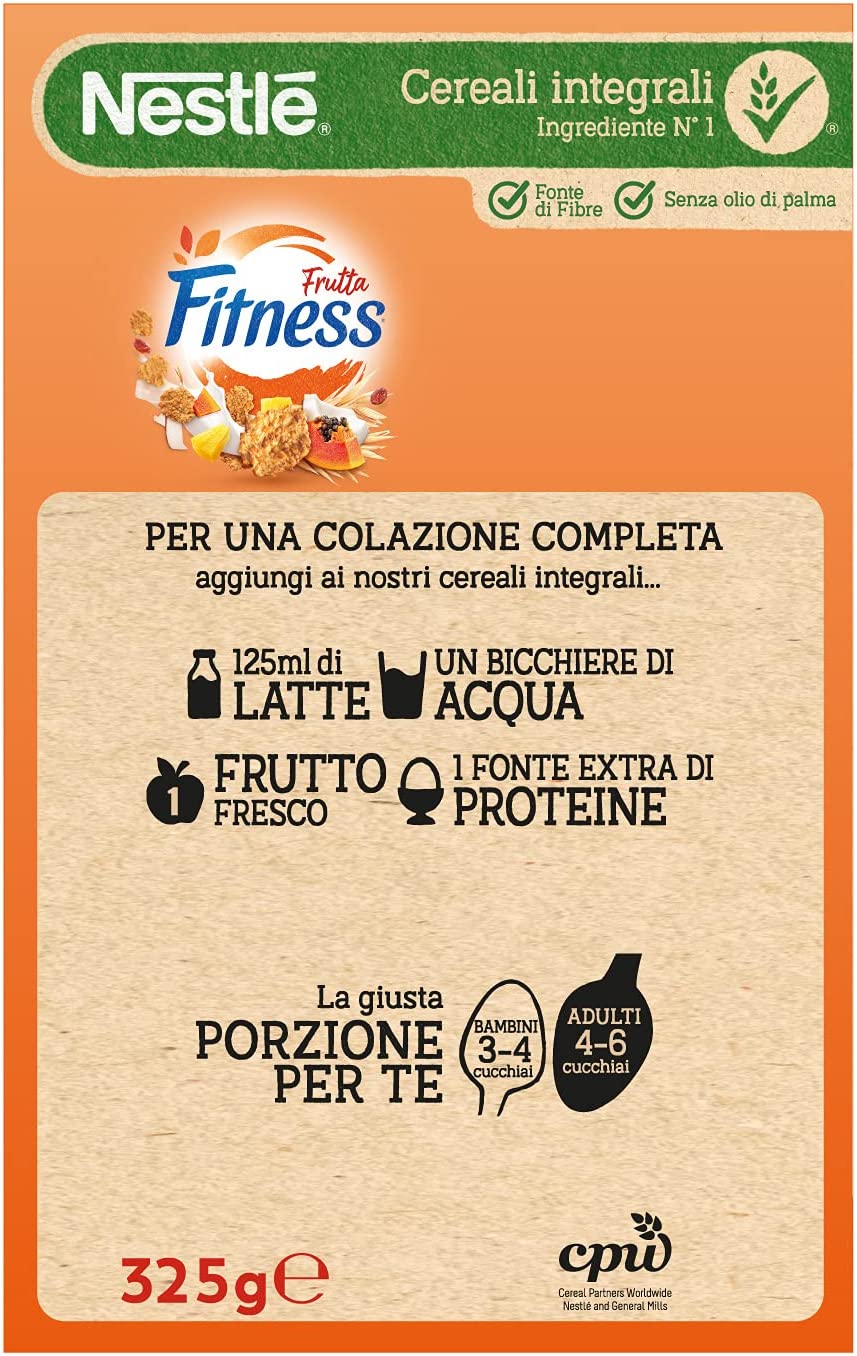 FITNESS FRUTTA Cereali con Frumento e Avena Integrali, con Uvetta, Ananas, Papaya e Cocco 325 g