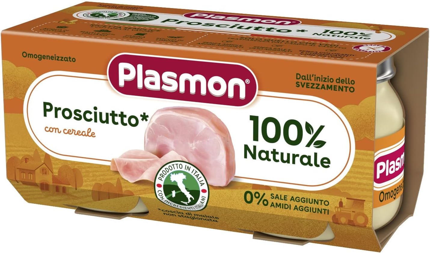 Plasmon Omogeneizzato Carne Prosciuto e cereale 2x80g Con Carne Italiana, 100% naturale, senza amidi e sale aggiunti