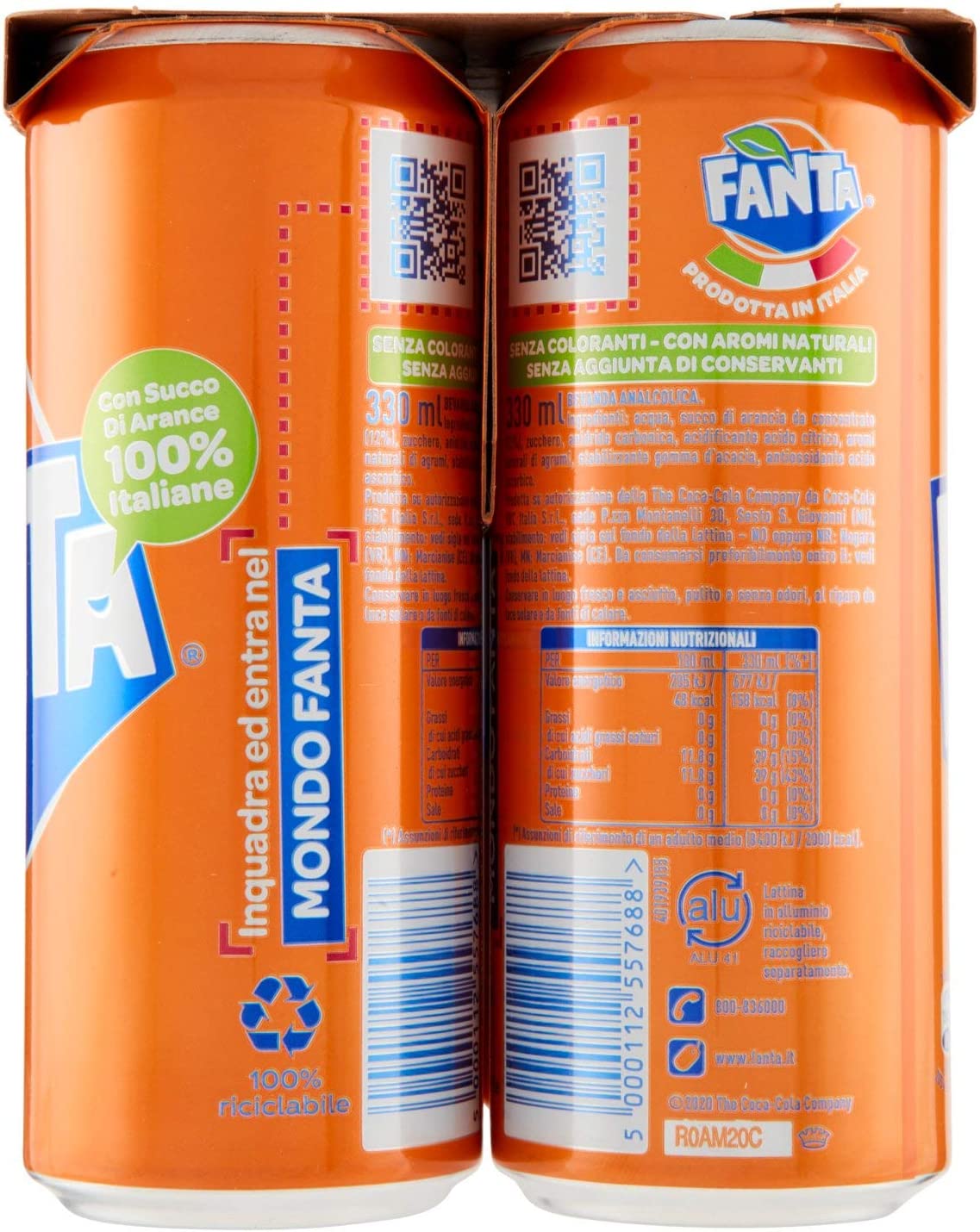 Fanta Original Gusto di Arancia – 4 Lattine da 330 ml, con Succo di Arance Italiane, Senza Aggiunta di Conservanti, Lattina 100% riciclabile, Gusto Rinfrescante, Bevanda Analcolica Frizzante