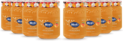 Hero Confettura Pesca di Stagione, 8 vasetti da 350 gr, Marmellata e Confettura Extra Con Frutta Di Stagione, Frutta di Alta Qualità