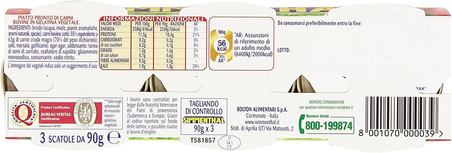 Simmenthal: Piatto Pronto di Carni Bovine in Gelatina Vegetale - Piatto Pronto di Carni in Gelatina Vegetale - Confezione da 6