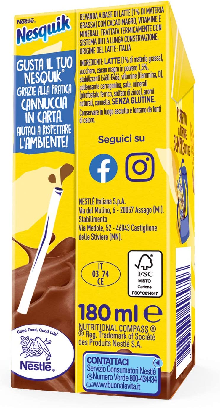 Nesquik Ready Drink Bevanda a Base di Latte con Cacao, 3 x 180ml