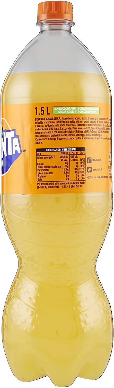 Fanta Original Gusto di Arancia – 1 Bottiglia da 1.5 L, con Succo di Arance Italiane, Senza Aggiunta di Conservanti, Bottiglia PET 100% riciclabile, Gusto Rinfrescante, Bevanda Analcolica Frizzante