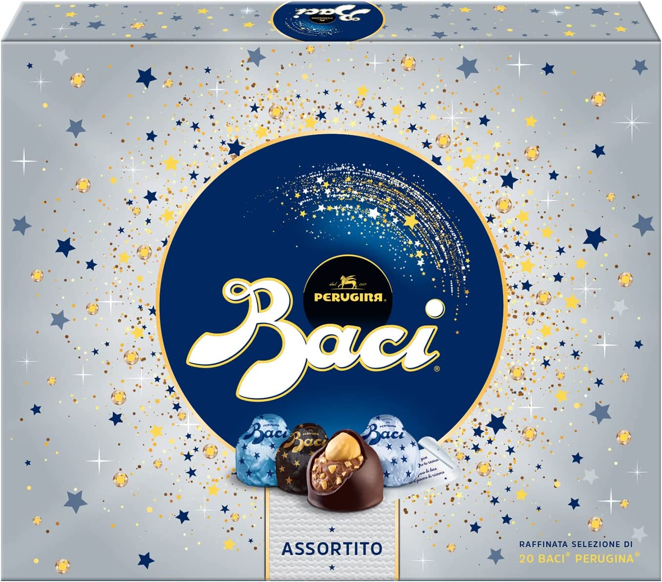 BACI PERUGINA Cioccolatini Assortiti Classico, al Latte e Fondentissimo 70% Scatola 250g