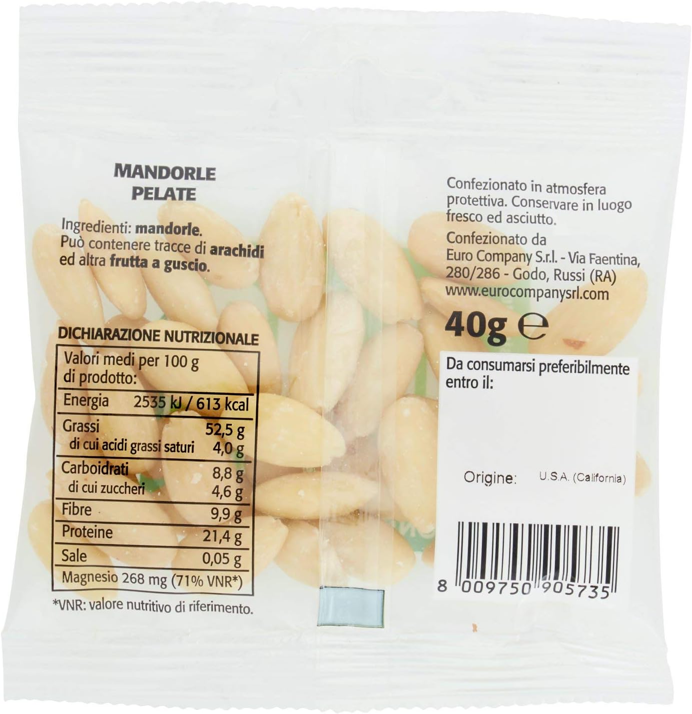 EuroCompany Mandorle Pelate - 40 gr - [confezione da 9]