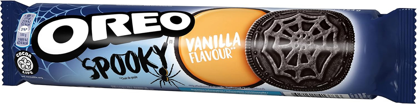 Oreo Spooky, Biscotti al Cacao Ripieni di Crema al Gusto Vaniglia, Edizione Speciale Halloween, 154g