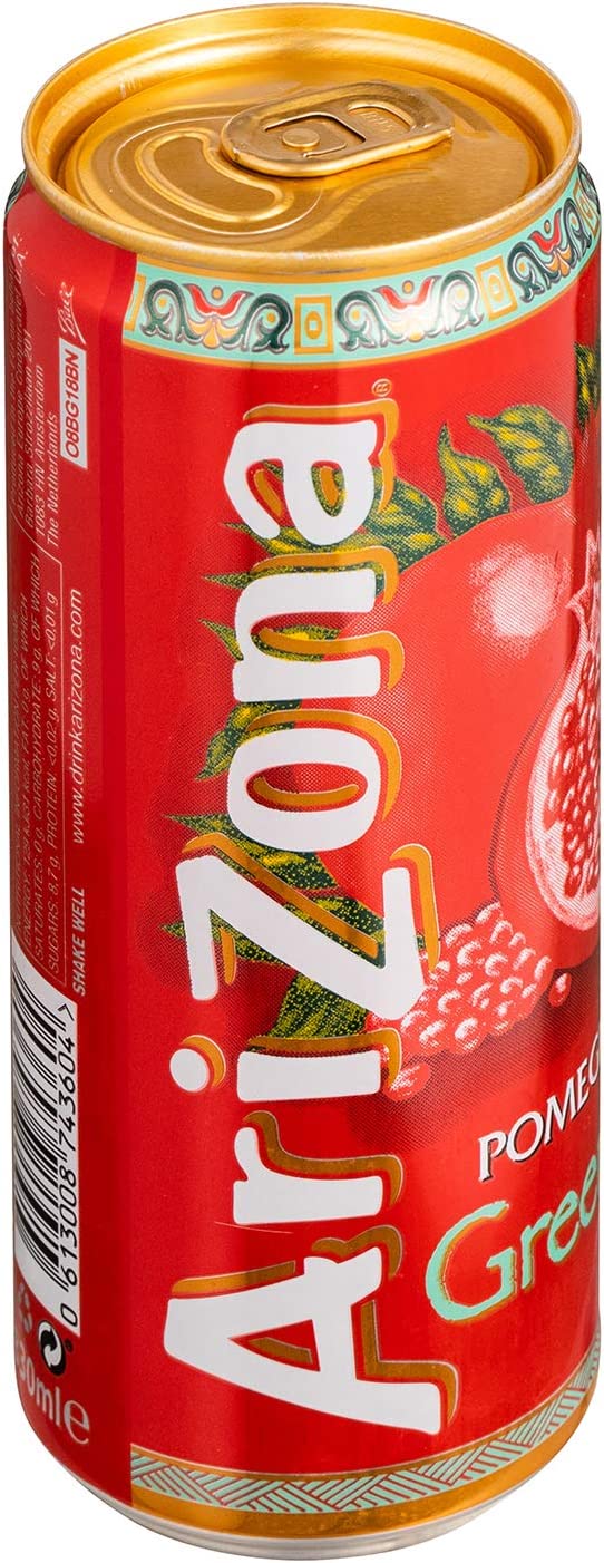 Arizona, Green Tea & Pomegranate, Deliziosa Bevanda al Tè Verde con l'Aggiunta di Melograno, Gusto Dolce e Delicato, Ideale da Gustare in Ogni Momento, Senza Aromi e Coloranti, Lattina da 330 mL