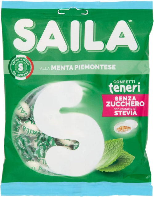 Saila - Confetti alla Menta, Senza Zucchero con Estratto di Stevia, Confetti Teneri, Senza Glutine - 75 gr