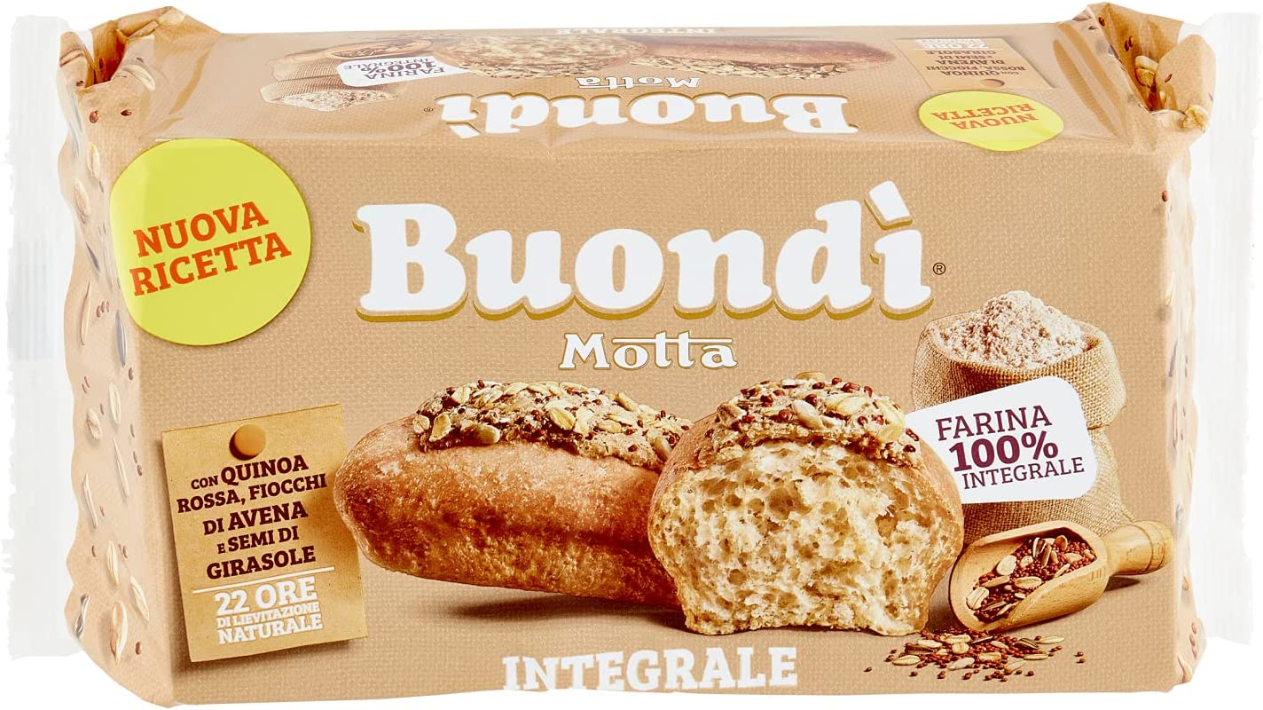 Buondì Integrale per la tua Colazione Golosamente Integrale - Impasto con 22 Ore di Lenta Lievitazione Naturale con Farina 100% Integrale - 6 Merendine Confezionate Singolarmente