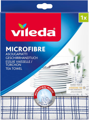 Vileda Microfibre Asciugapiatti, Panno in microfibra, Ideale per Pulire ed Asciugare Piatti, Bicchieri e Stoviglie, Senza Aloni e Pelucchi, Maxi formato, Confezione da 1pz