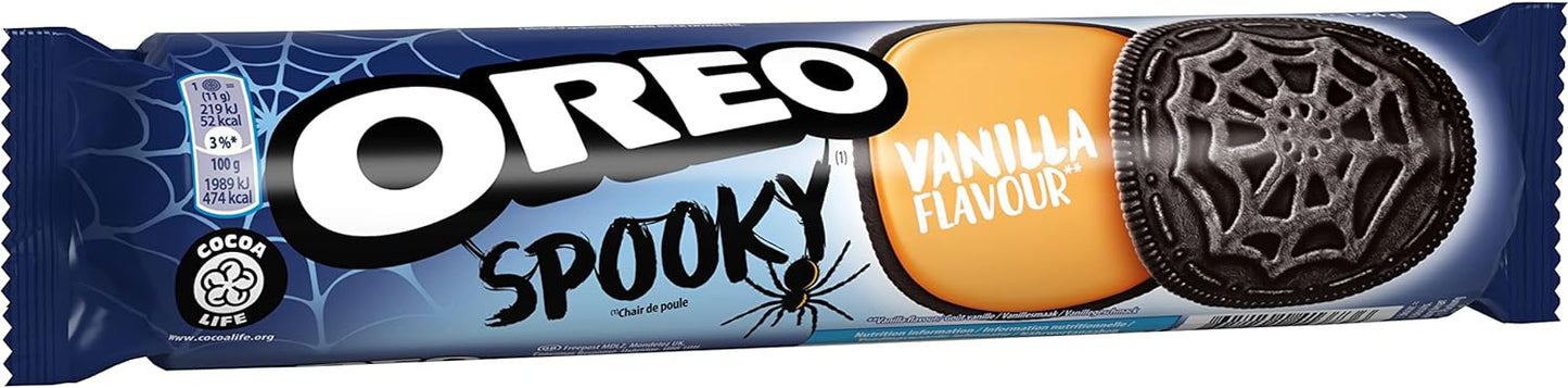 Oreo Spooky, Biscotti al Cacao Ripieni di Crema al Gusto Vaniglia, Edizione Speciale Halloween, 154g