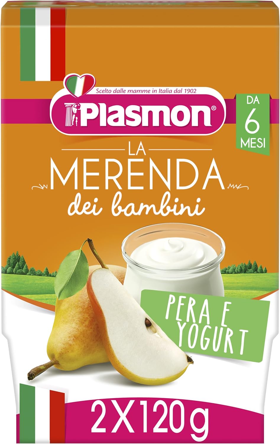 Plasmon Omogeneizzato La Merenda Nutri-Mune Pera e Yogurt 120gr 24 Vaschette Con pere e yogurt italiani, Solo zuccheri della frutta e dello yogurt