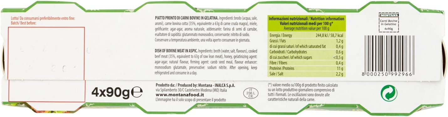 Montana la Classica Italiana Carne Magra in Gelatina - 4 Lattine x 90 gr (360 gr)