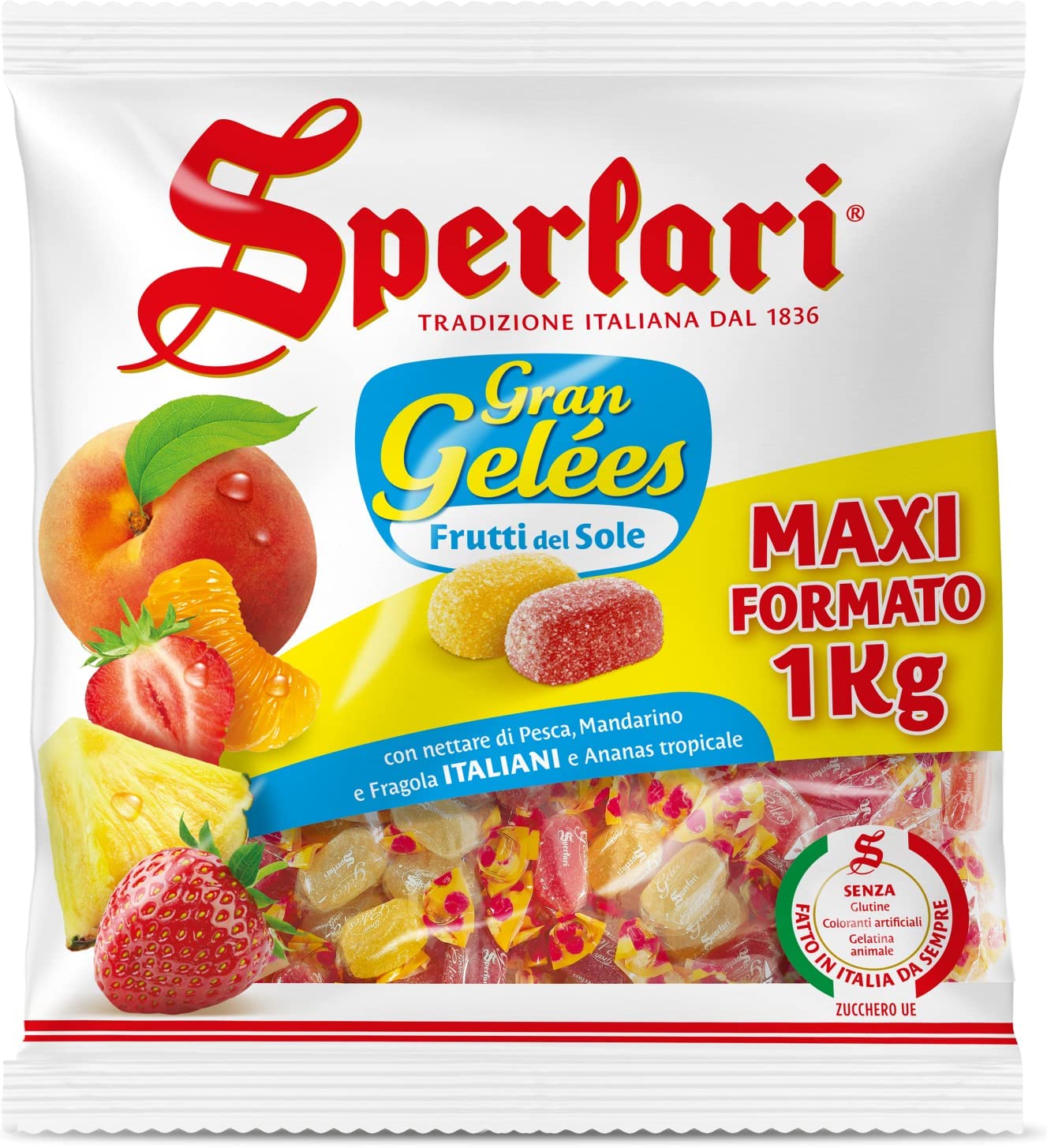 Sperlari - Caramelle Gran Gelèes Assortite Frutti del Sole, Intenso Sapore di Frutta: Pesca, Mandarino, Fragola e Ananas - Sacchetto da 1 kg