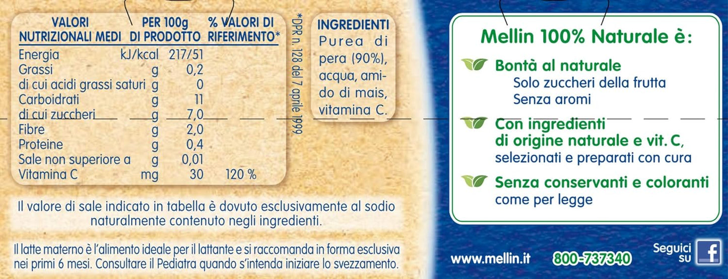 Mellin Omogeneizzato Pera - 24 vasetti da 100 gr