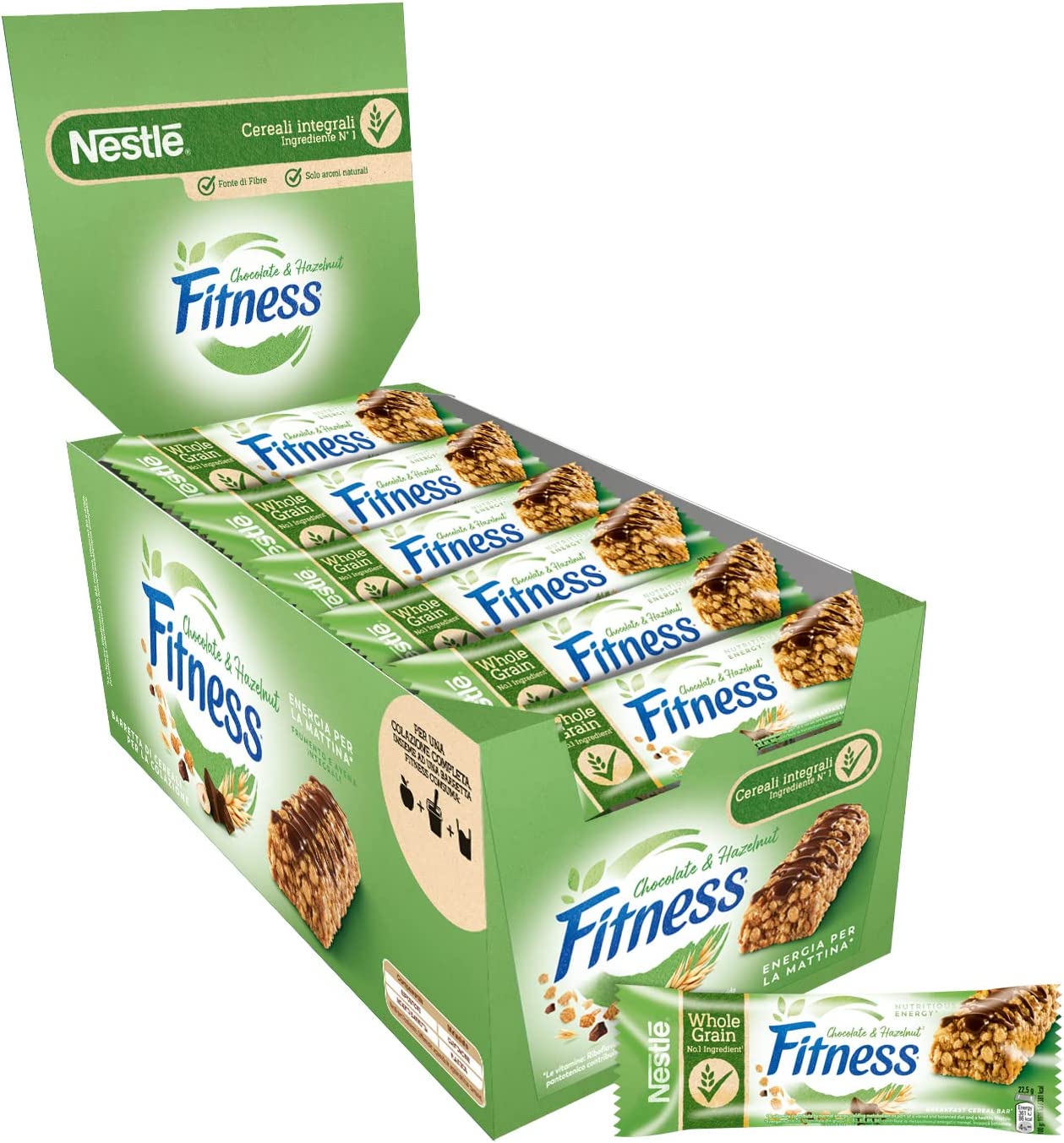 FITNESS CHOCO HAZELNUT Barretta di Cereali Integrali con Cioccolato e al Gusto Nocciola 24 Pezzi