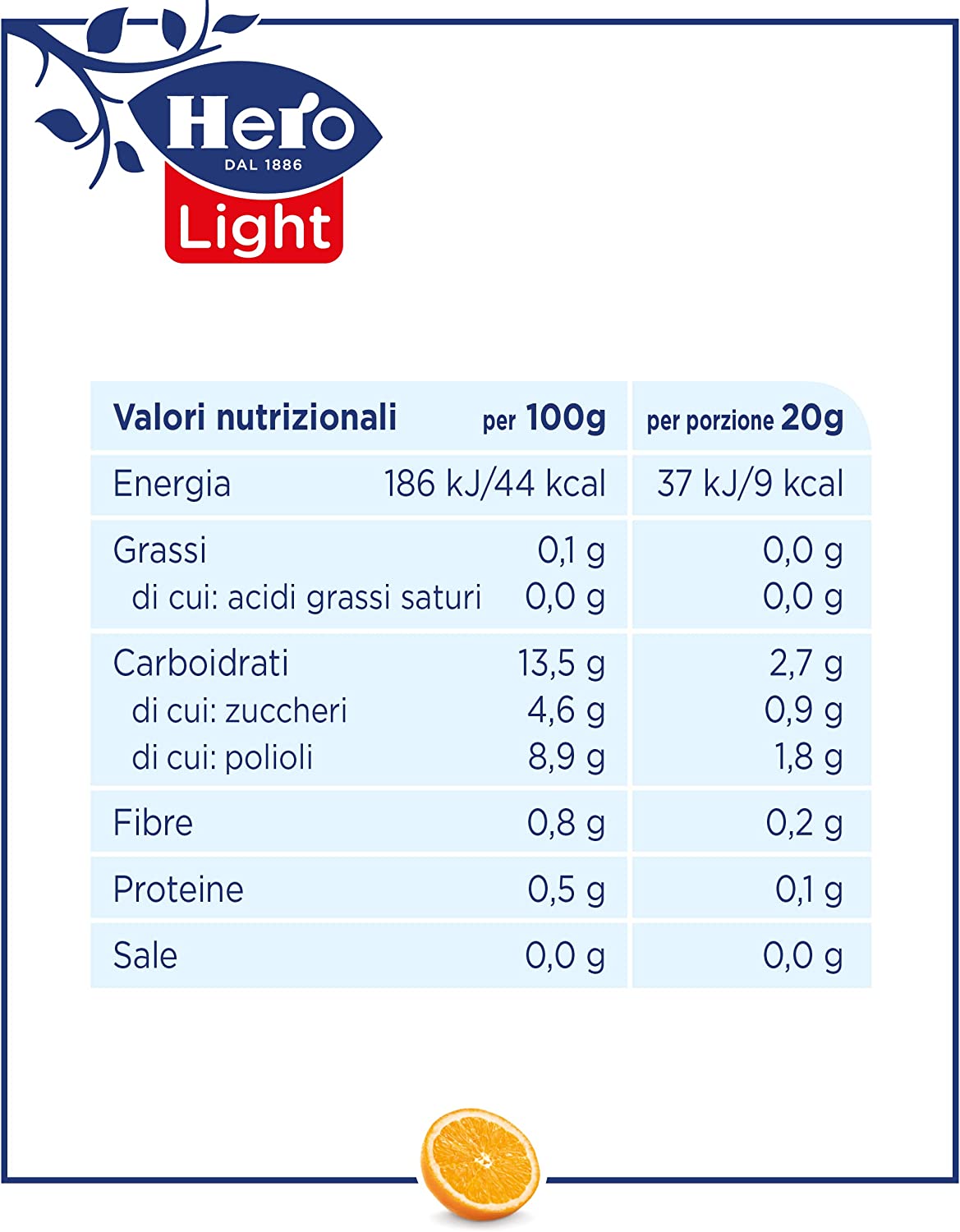 Hero Light Marmellata di Arance Amare light, 8 vasetti da 280 gr, marmellata e confettura extra, frutta di alta qualità, senza conservanti e senza coloranti, pochissime calorie per porzione