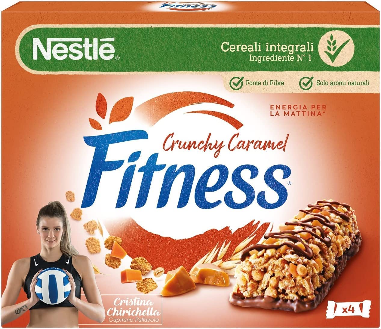 8X Nestle - Fitness Barrette Crunchy Caramel al Cioccolato e Caramello - Barretta con Frumento e Avena Integrale 94 g [8 Confezioni]