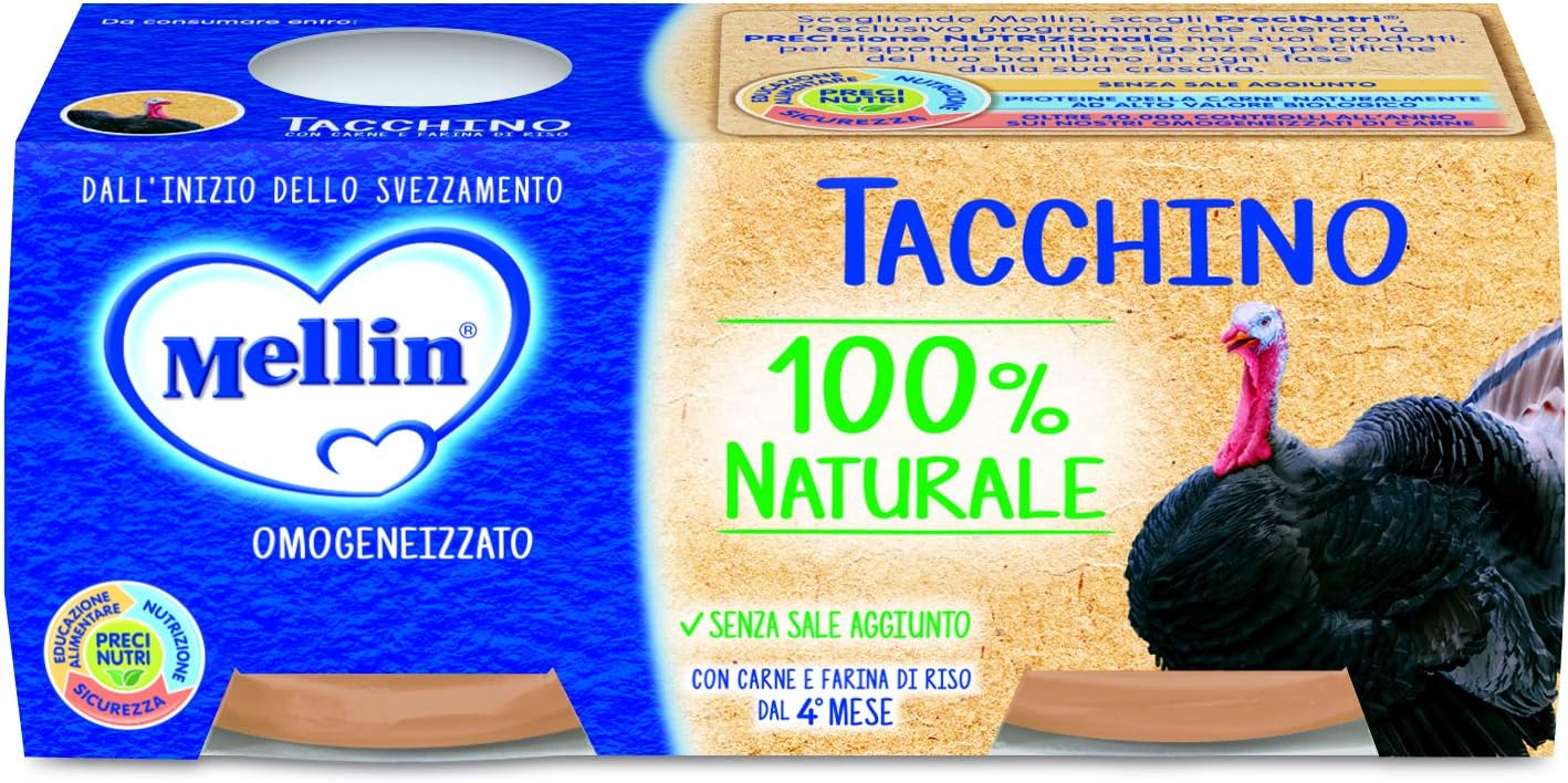 Mellin Omogeneizzato di Tacchino 100% Naturale – 12 Vasetti da 80 gr