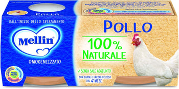 Mellin Omogeneizzato di Pollo 100% Naturale, Confezione da 12 pezzi da 80 gr
