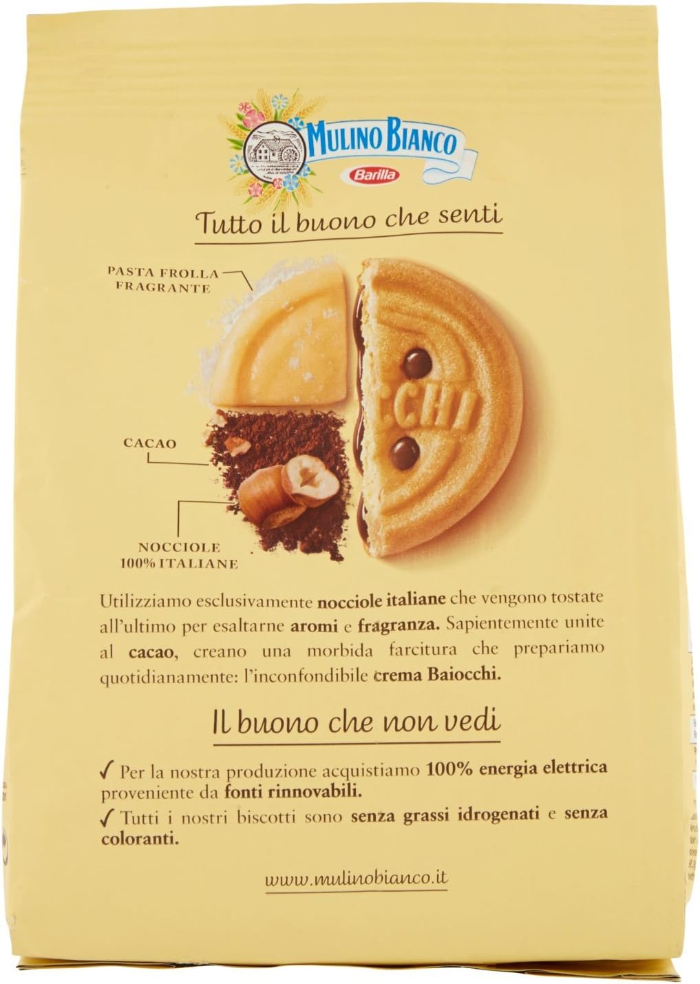 Mulino Bianco Biscotti Baiocchi con Crema alla Nocciola e Cacao, Colazione Ricca di Gusto - 260 gr