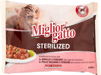 Migliorgatto Sterilized Bocconcini In Salsa - Pollo, Tacchino E Verdure, Agnello E Verdure 85G (Pacco Da 4) - [confezione da 3]