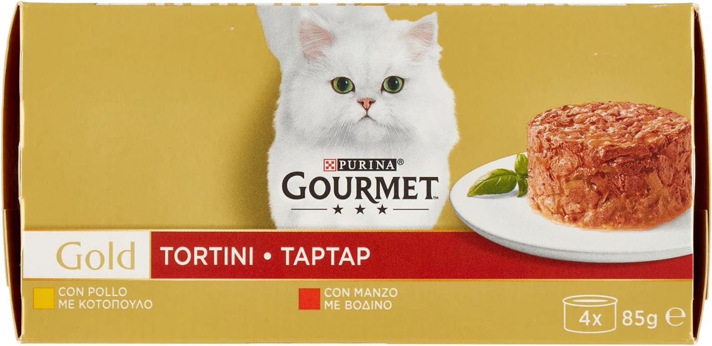 Purina Gourmet Gold Cibo Umido per Gatto, Tortini Carne con Pollo e Manzo, 4 x 85g