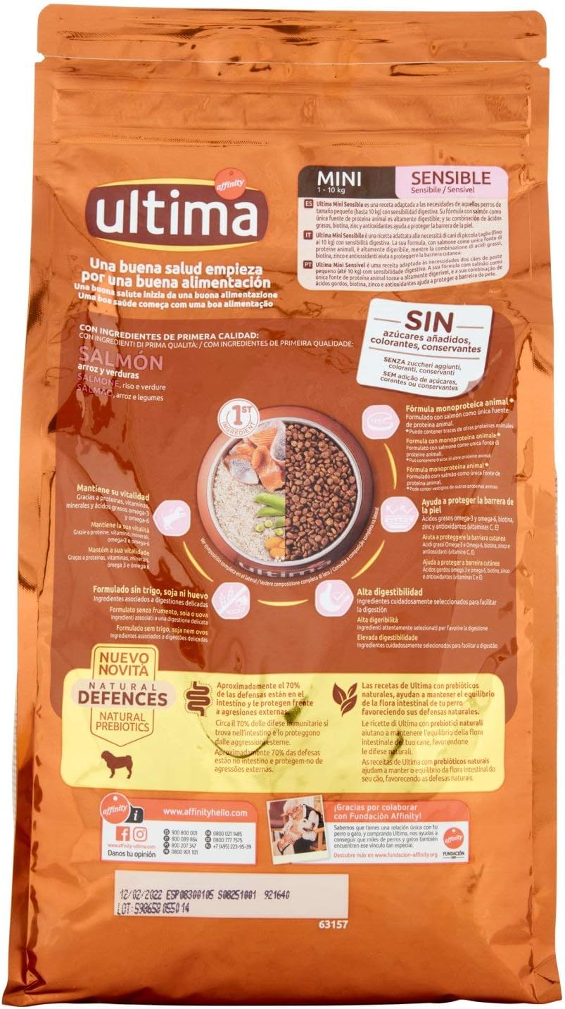 Ultima Cibo per Cani Mini Sensitive con Salmone e Riso - 1,5 kg