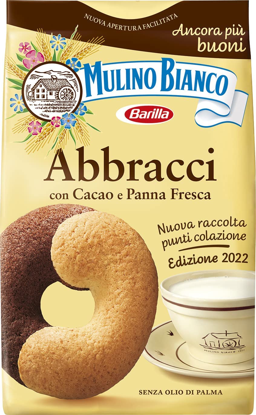 Mulino Bianco Biscotti Frollini Abbracci con Cacao e Panna Fresca, Senza Olio di Palma, Colazione Ricca di Gusto, 350 g