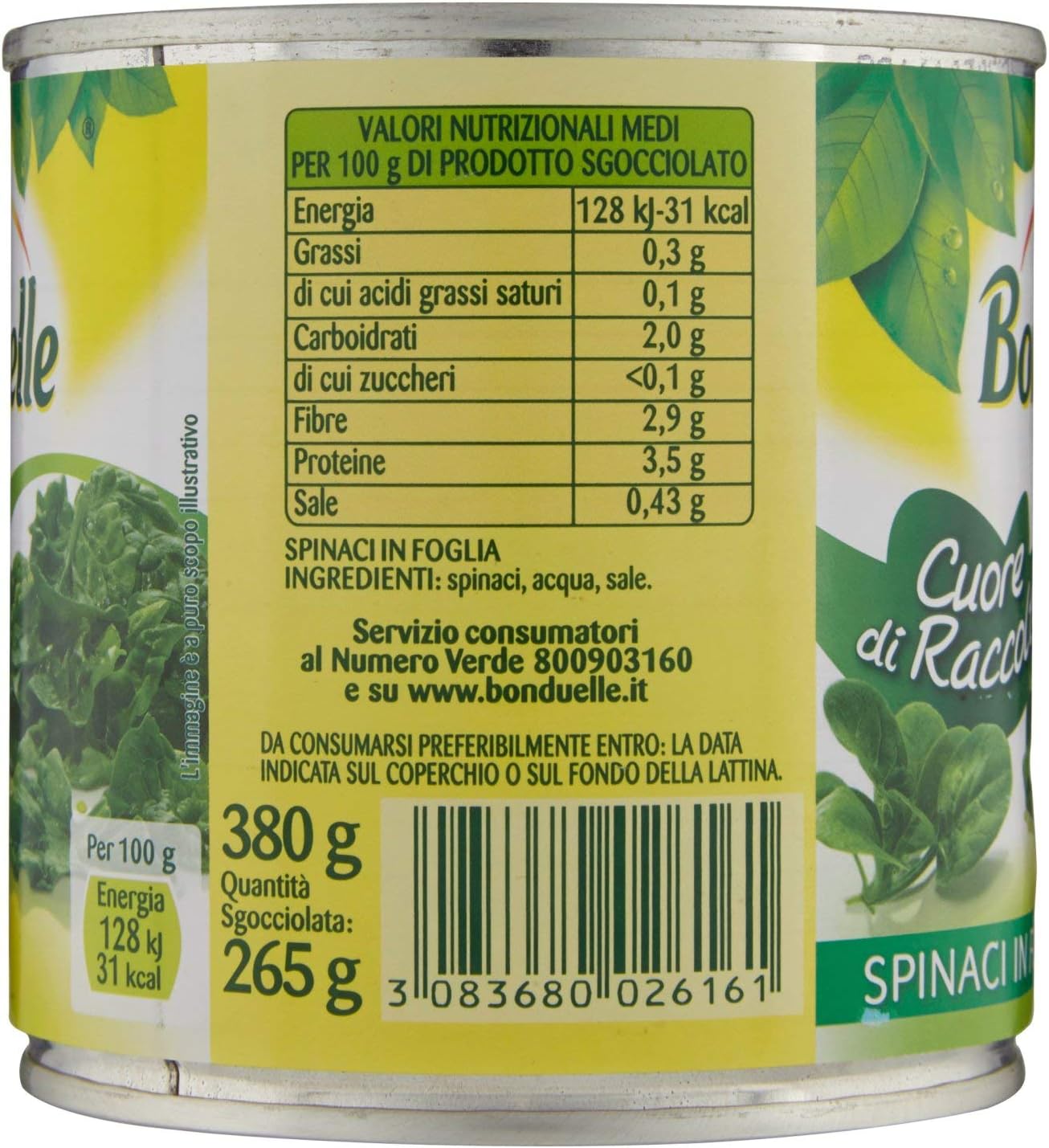 Bonduelle Cuore di Raccolto Spinaci in Foglia, 380g