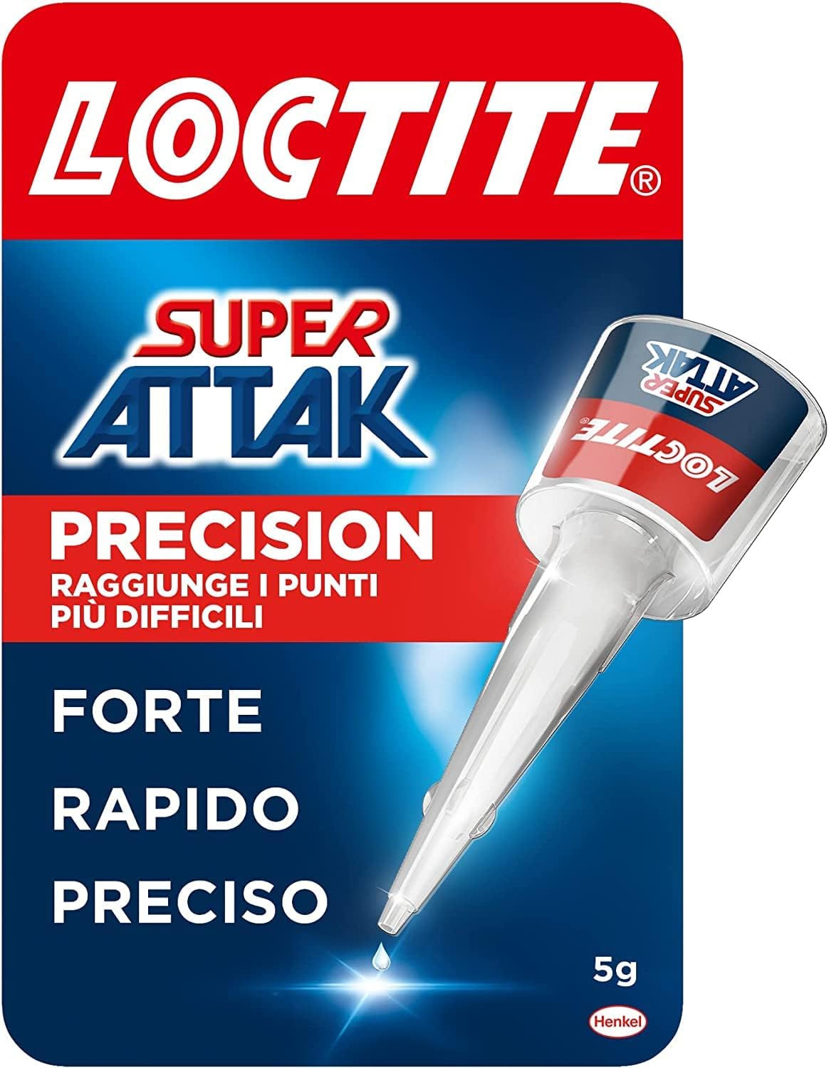 Loctite Super Attak Precision, Colla liquida trasparente con beccuccio extra lungo, Colla forte istantanea, Colla per plastica e molti altri materiali per applicazioni precise, 1x5g