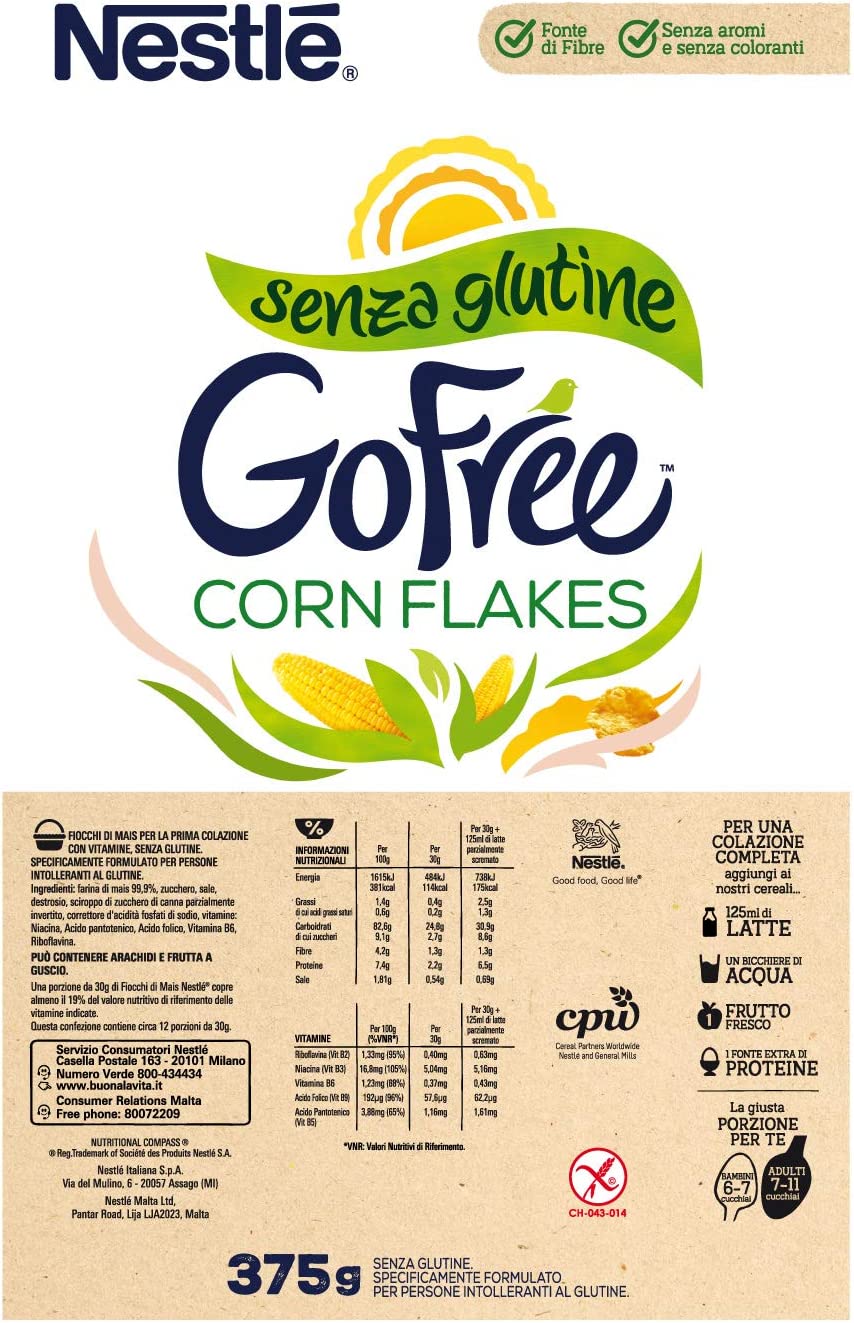 GO FREE CORN FLAKES Fiocchi di Mais senza Glutine 375 g