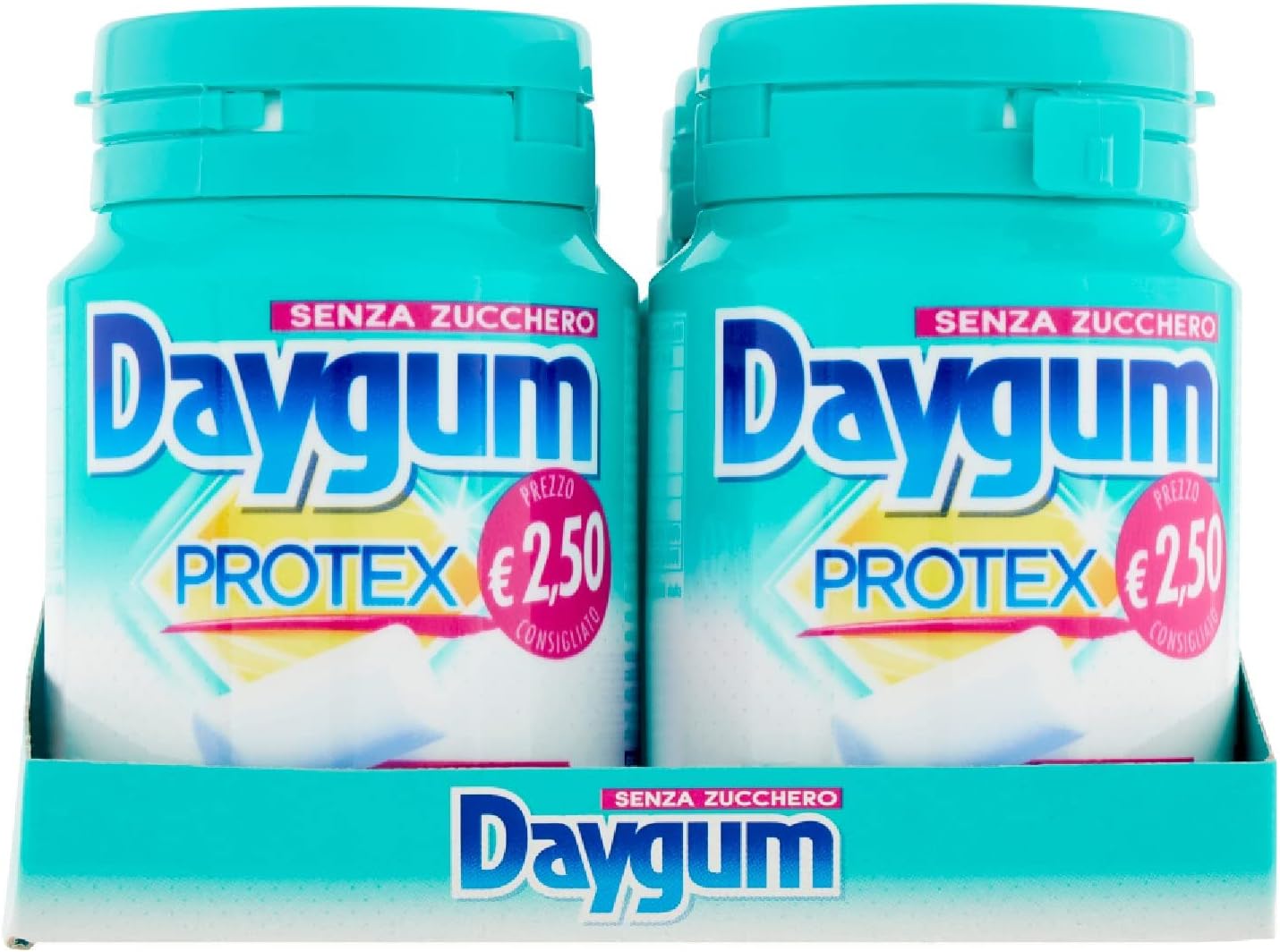 Daygum Protex Chewing Gum Senza Zucchero, Gusto Menta, Confezione da 6 Mini Barattoli, 46 Gomme da Masticare Ciascuno