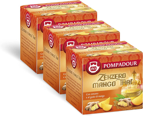 Pompadour, Infuso Zenzero Mango Thai, 30 Filtri (3 Confezioni da 10 Filtri), Gusto Dolce Leggermente Speziato, Senza Lattosio, Glutine e Allergeni, Vegan