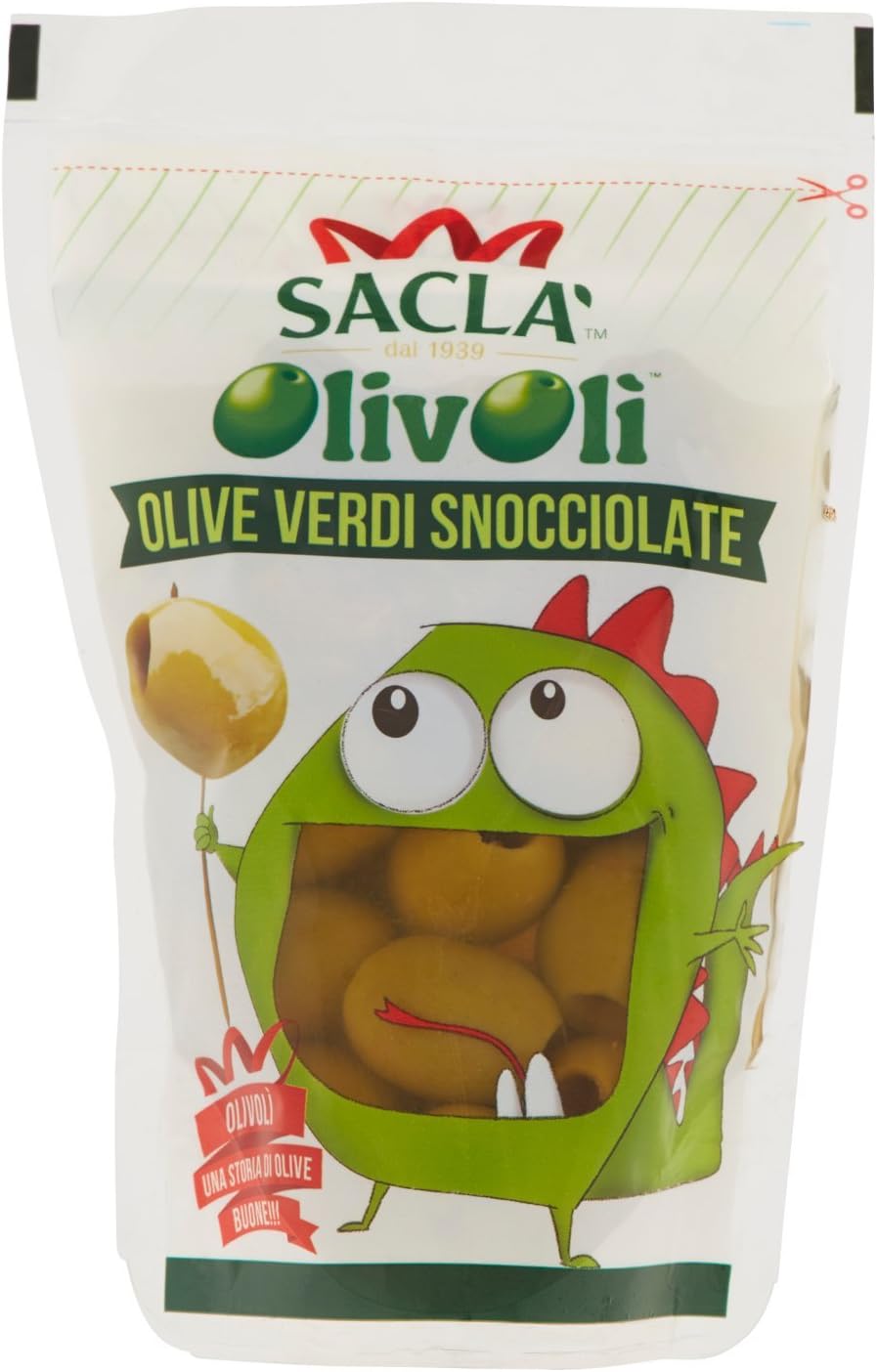 Saclà - Olivolì, Olive Verdi Snocciolate, in Salamoia - 185 g - [confezione da 24]