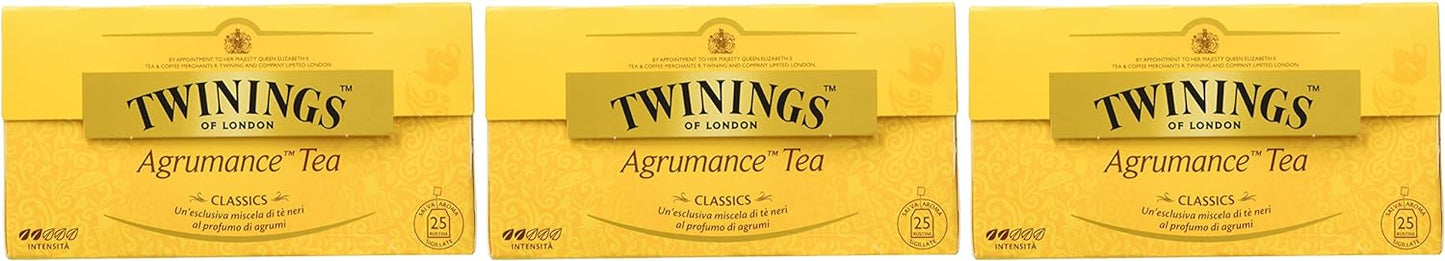 Twinings, Agrumance Tea, Tè Nero Aromatizzato agli Agrumi, Sapore Fresco e Appagante, Infusi e Tisane, 3 Confezioni da 25 Filtri