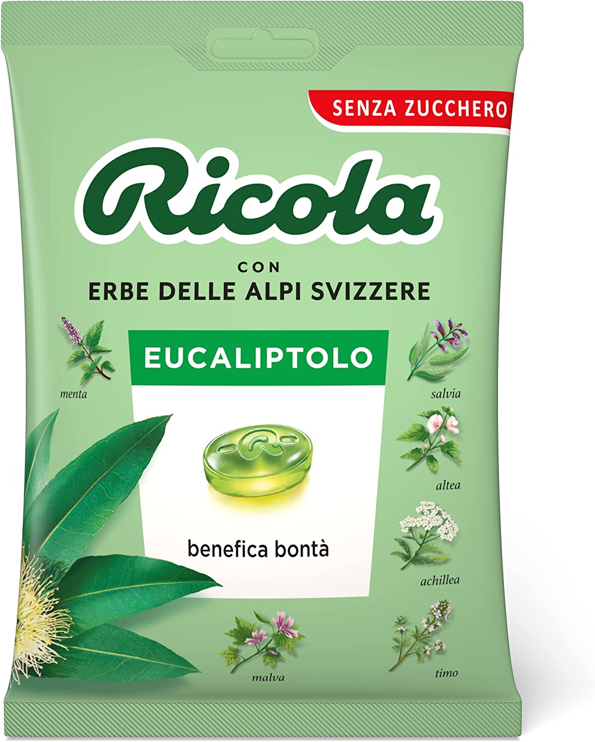 Ricola - Caramelle busta, 1 x 70g eucalipto senza zucchero