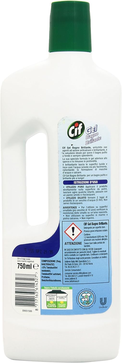 cifgel Bao brillante, Detergente per pavimenti duri, 750 ml – [Confezione da 2]