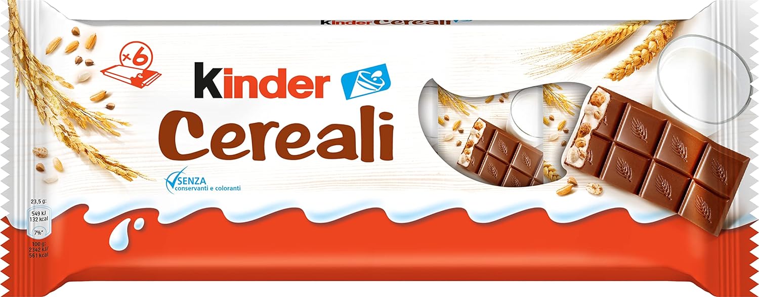 Kinder Cereali, tavolette di cioccolato ai cereali, 6 pezzi da 23,5 gr