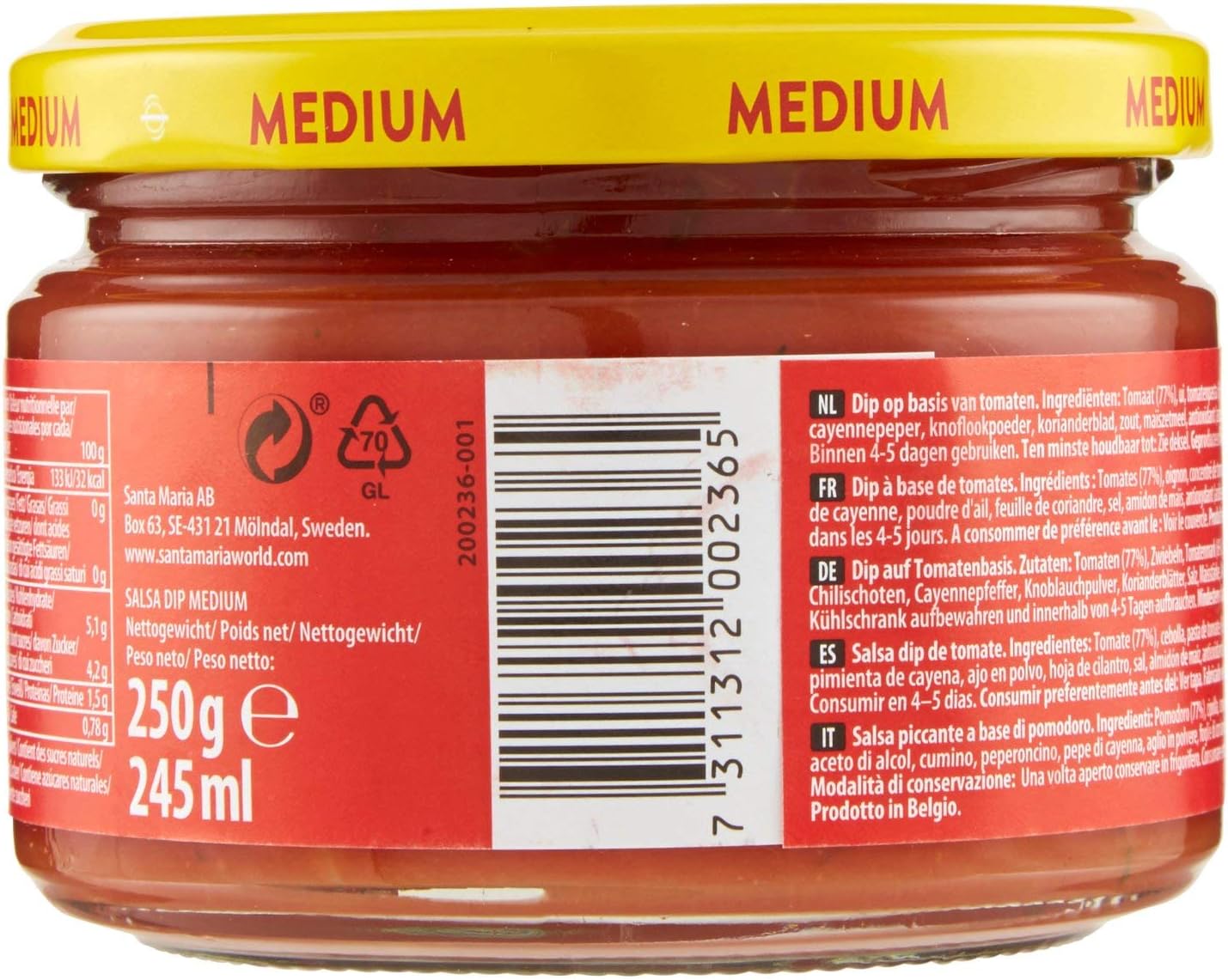 Santa Maria, Dip Salsa, Salsa Medio Piccante al Pomodoro, con Aglio e Jalapenos, Ideale come Accompagnamento alle Tortilla Chips, per Condire Verdure Fresche o Bruschette, Gusto Corposo, 250 g