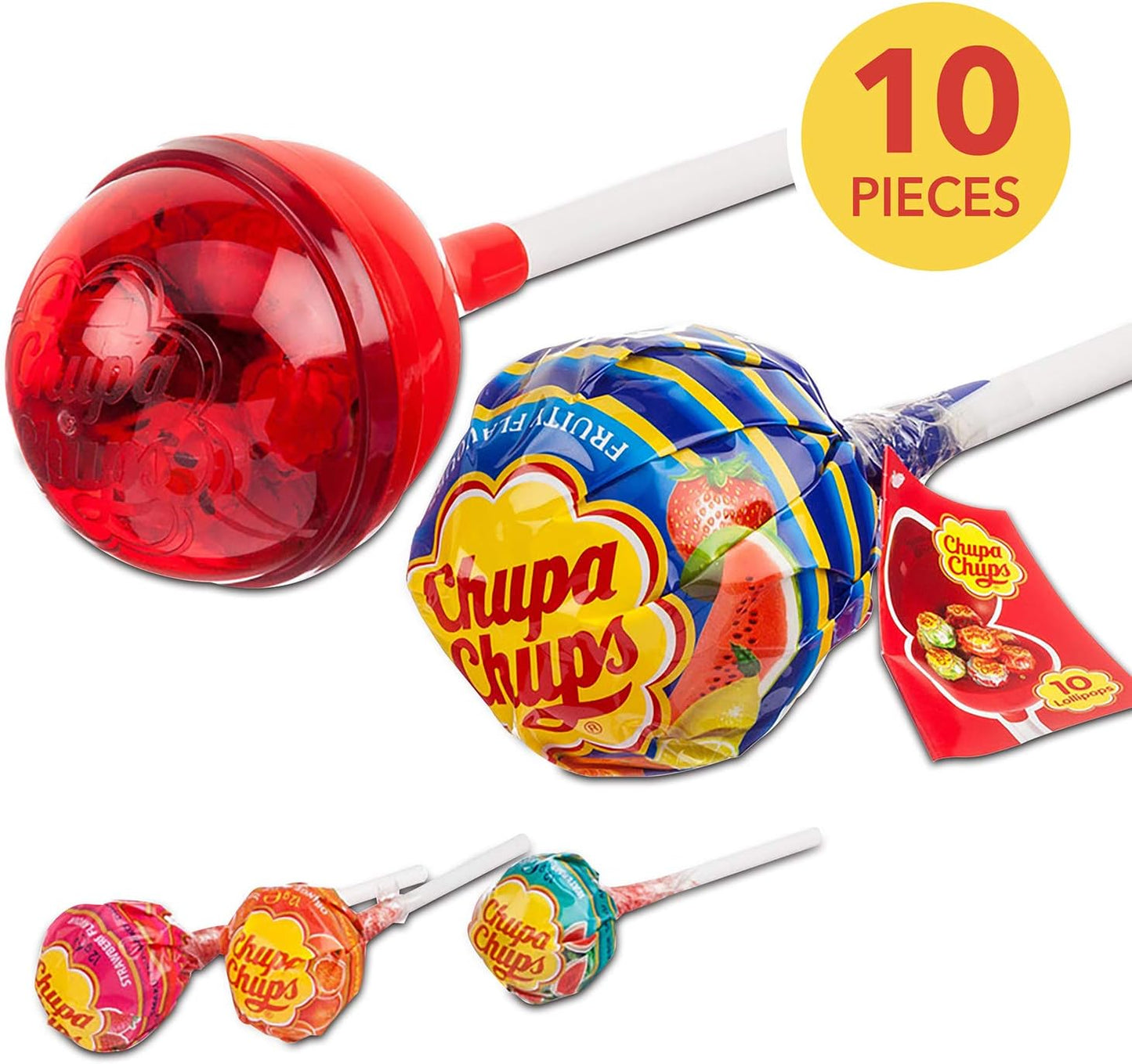 Chupa Chups Lecca Lecca Mega Gigante, Contenente 10 Lollipop Gusti Assortiti Fragola, Arancia, Mela, Ciliegia, Anguria, Limone, Ottimo come Idea Regalo, 1 Pezzo