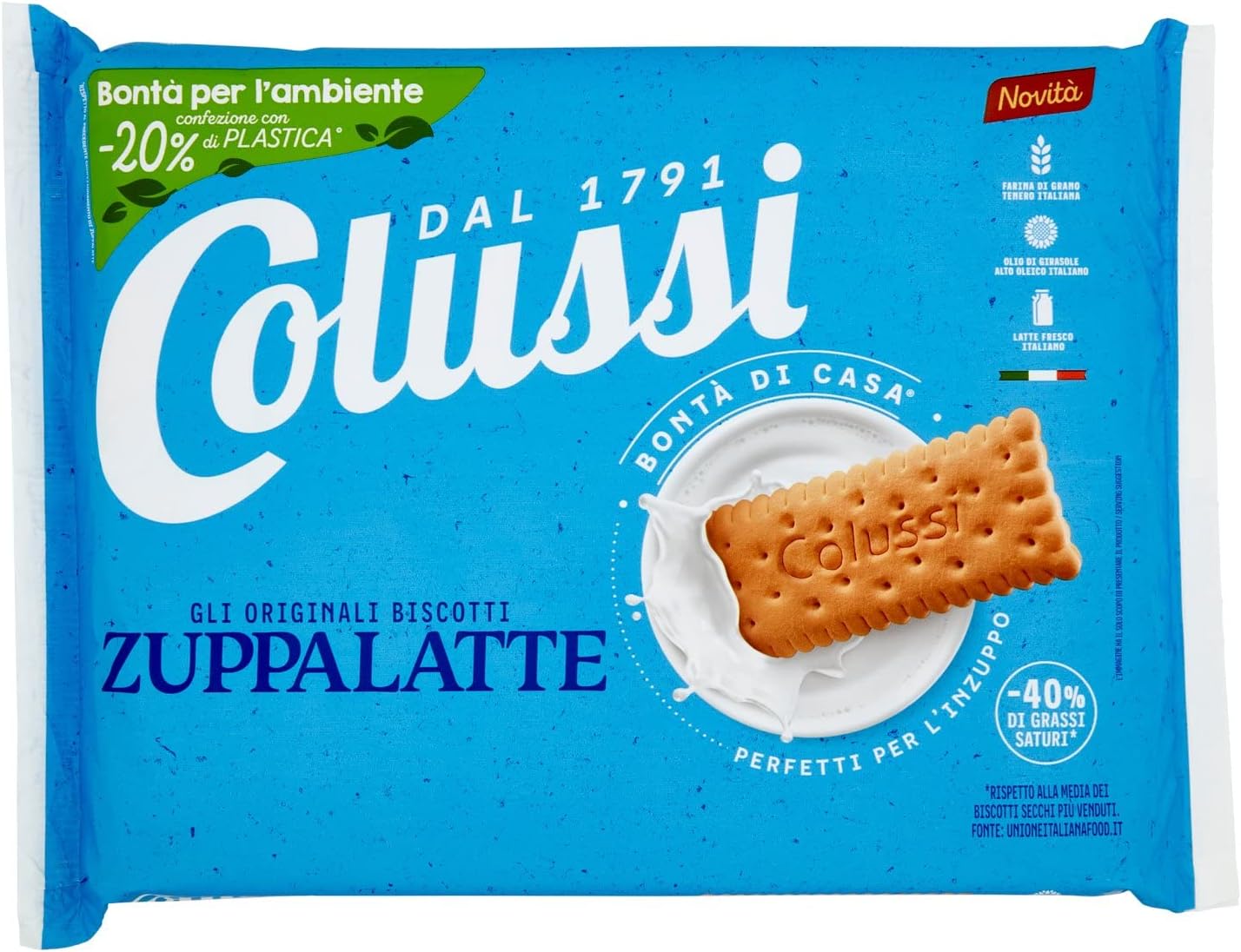 Colussi biscotti Farina 100% italiana | Latte fresco e olio di girasole | Gusto delicato | Buoni da inzuppare | Confezione riciclabile da 500 g