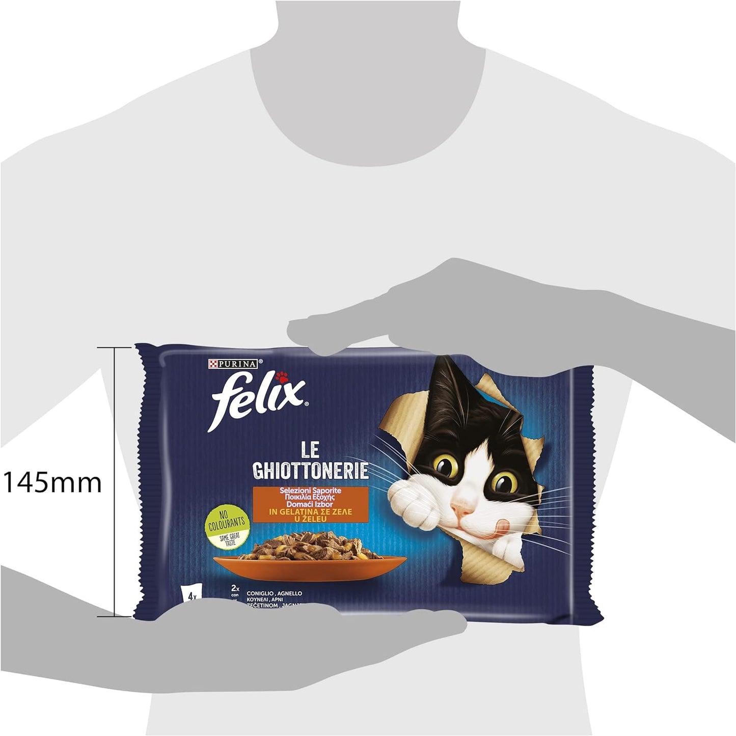 Purina Felix Le Ghiottonerie Cibo Umido per Gatti con Coniglio e Agnello, 4 buste da 85 g Ciascuna