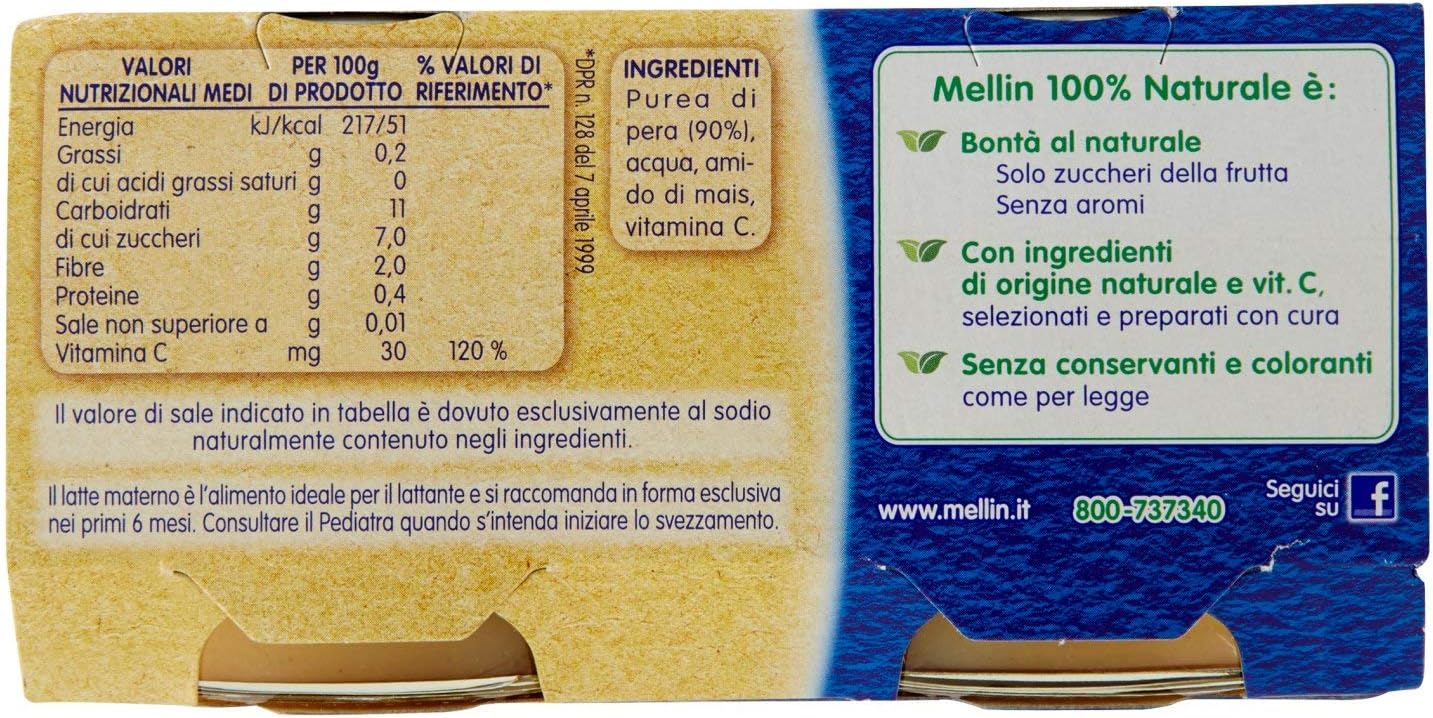 Mellin Omogeneizzato Pera, 2 x 100g