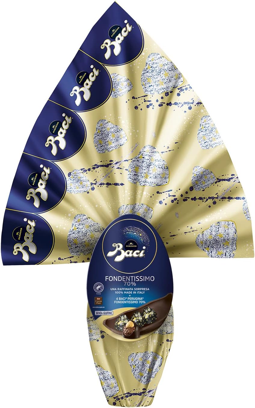 BACI PERUGINA Uovo di Pasqua Cioccolato Fondente 70% con Sorpresa e 4 Cioccolatini 265g