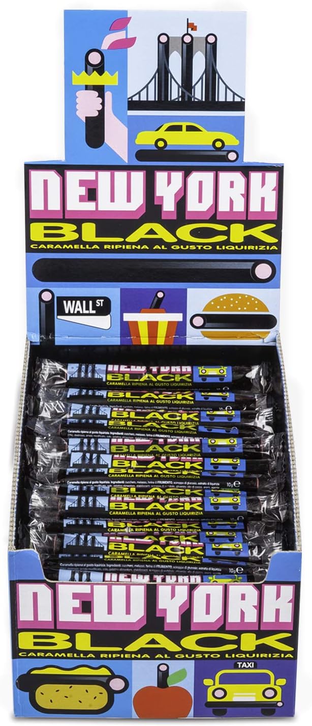 New York Black, Caramella Gommosa Gusto Liquirizia Ripiena, box da 150 Bastoncini Liquirizia