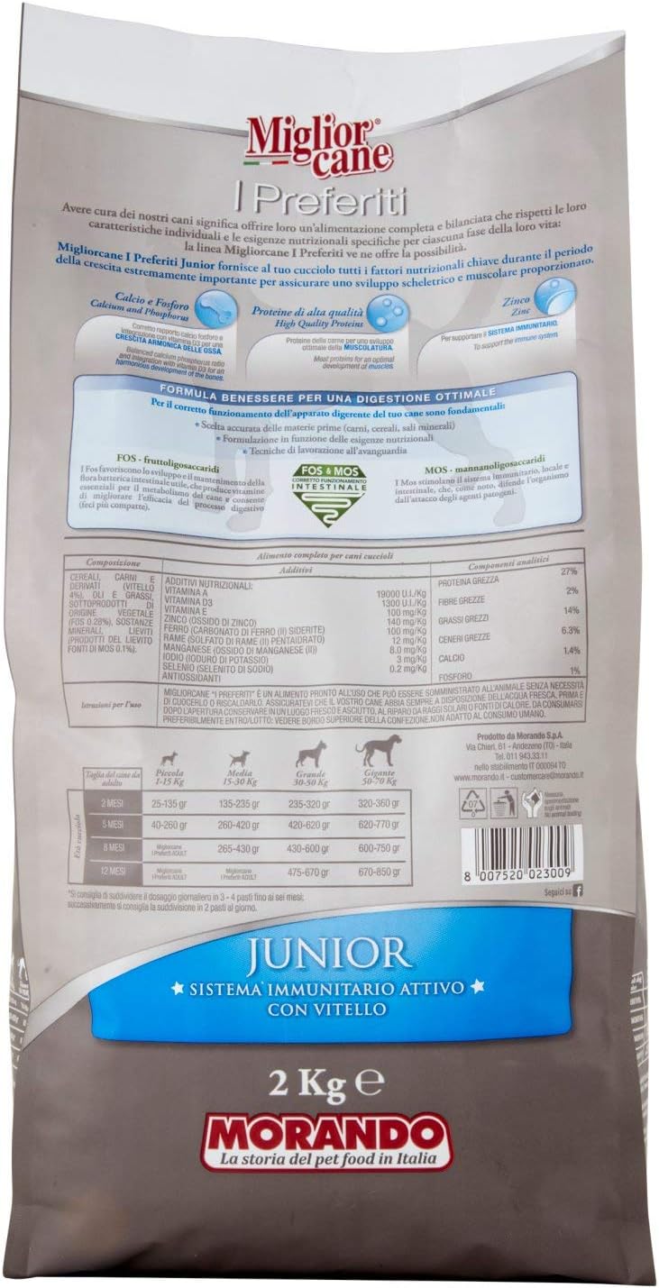 Migliorcane - Alimento Completo Per Cani Junior, Con Vitello - 3 pezzi da 2 kg [6 kg]